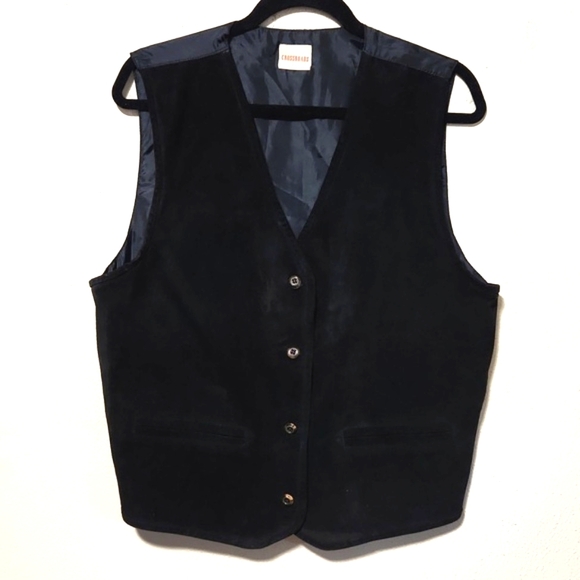 Crossroads Vintage Suede Front Black Costume Dress Vest Size Large - Picture 9 of 9
